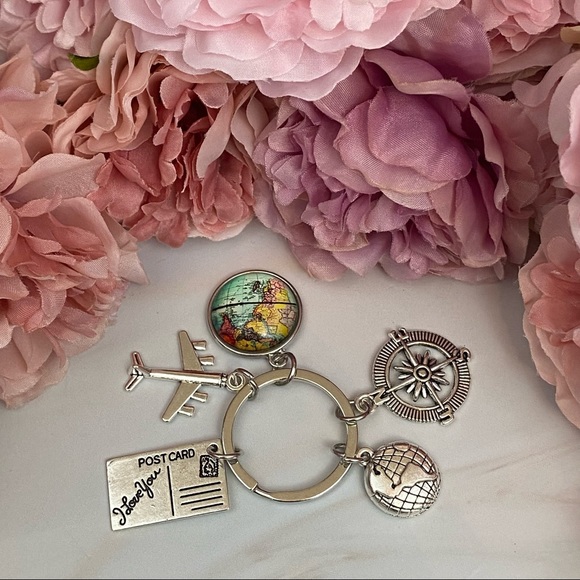 World Map Airplane Compass Keychain - Picture 8 of 13